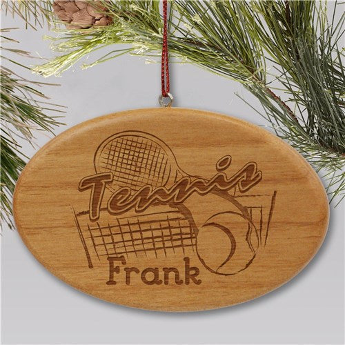 Engraved Tennis Wooden Oval Christmas Ornament
