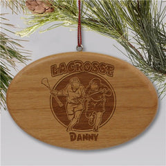 Engraved Lacrosse Wooden Oval Christmas Ornament