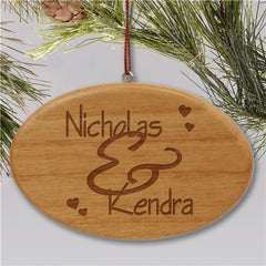 Engraved Couples Wooden Oval Christmas Ornament