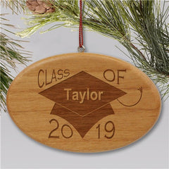 Engraved Class of Wooden Oval Holiday Ornament