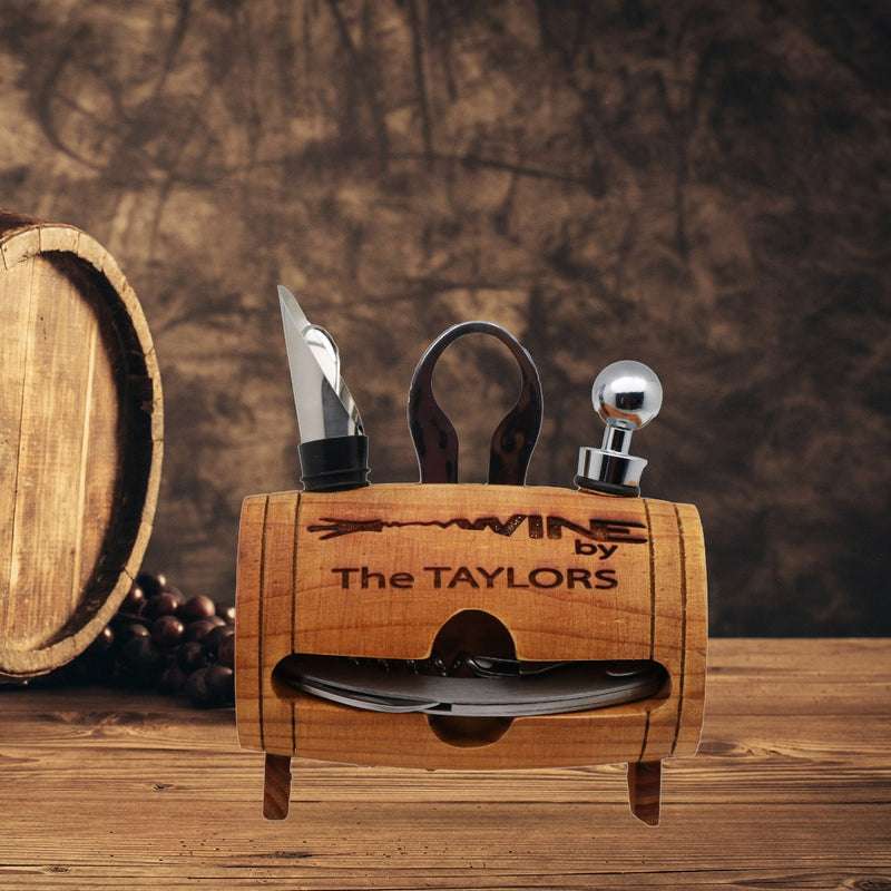 Personalized 4 Piece Wine tool Barrel