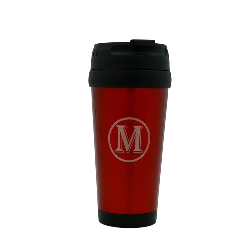 Single Letter Monogram -  Red Stainless Steel Travel Mug without Handle