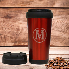 Single Letter Monogram -  Red Stainless Steel Travel Mug without Handle