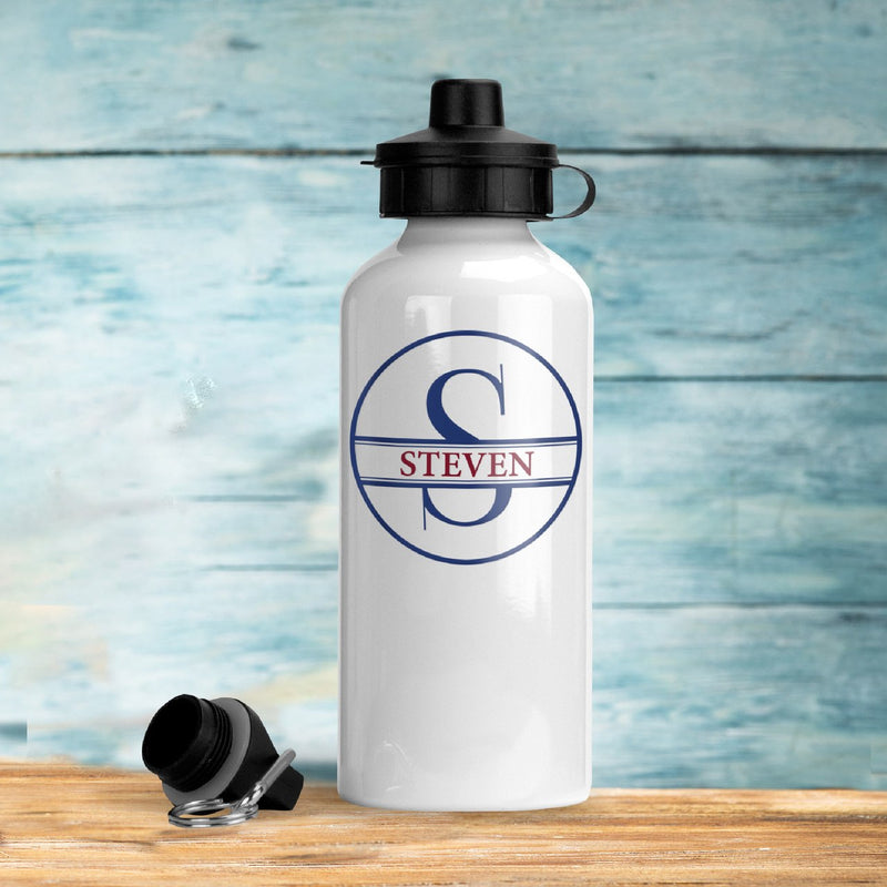 Personalized Circle Monogram Water Bottle (Blue)