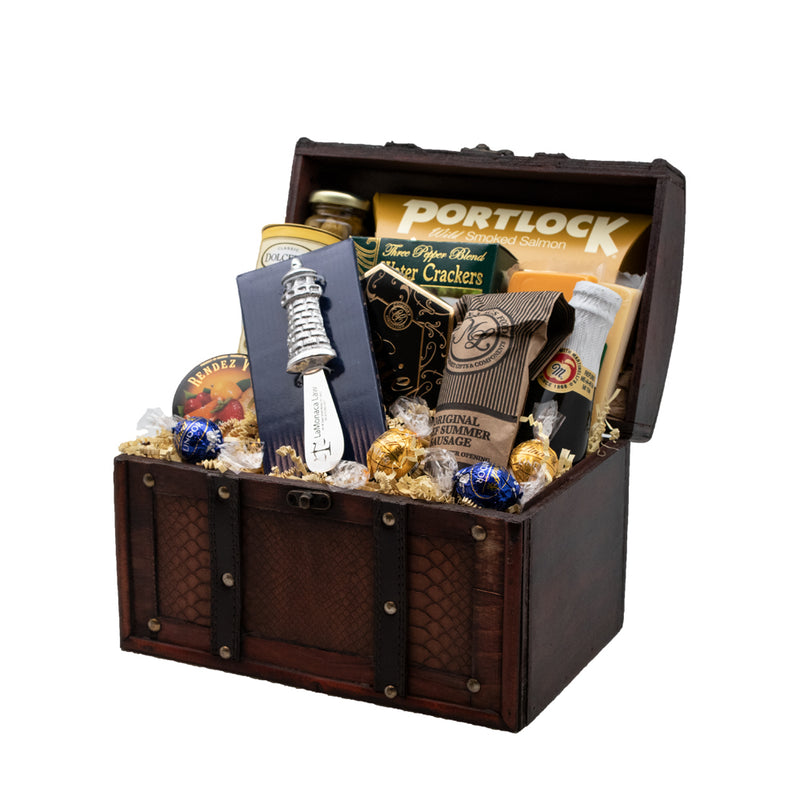 Savory Gourmet Treasure Basket With Personalized Cheese Spreader