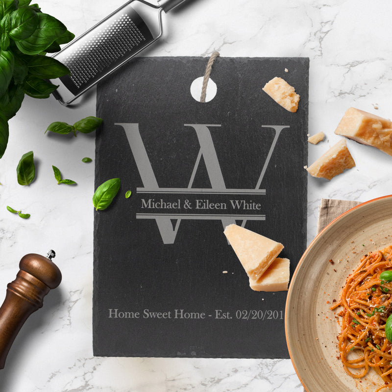 Personalized "Home Sweet Home" With Family Monogram Slate Cutting Board