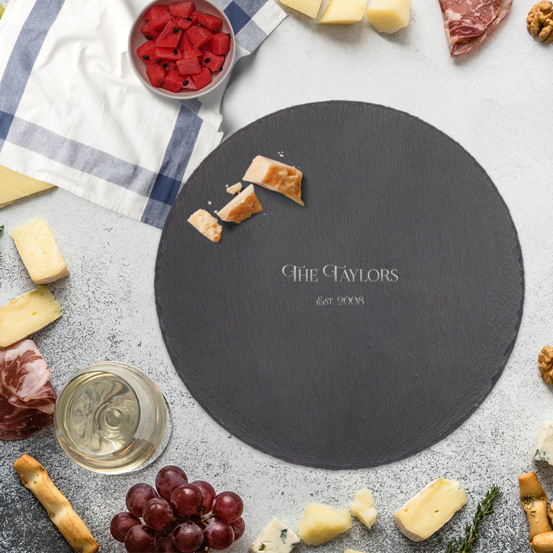 Personalized Your Family Name Round Slate Cutting Board