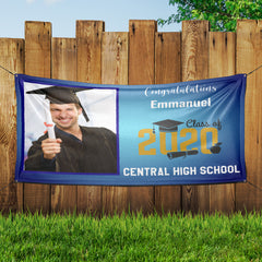 Personalized Graduation Photo Banner - Blue Background