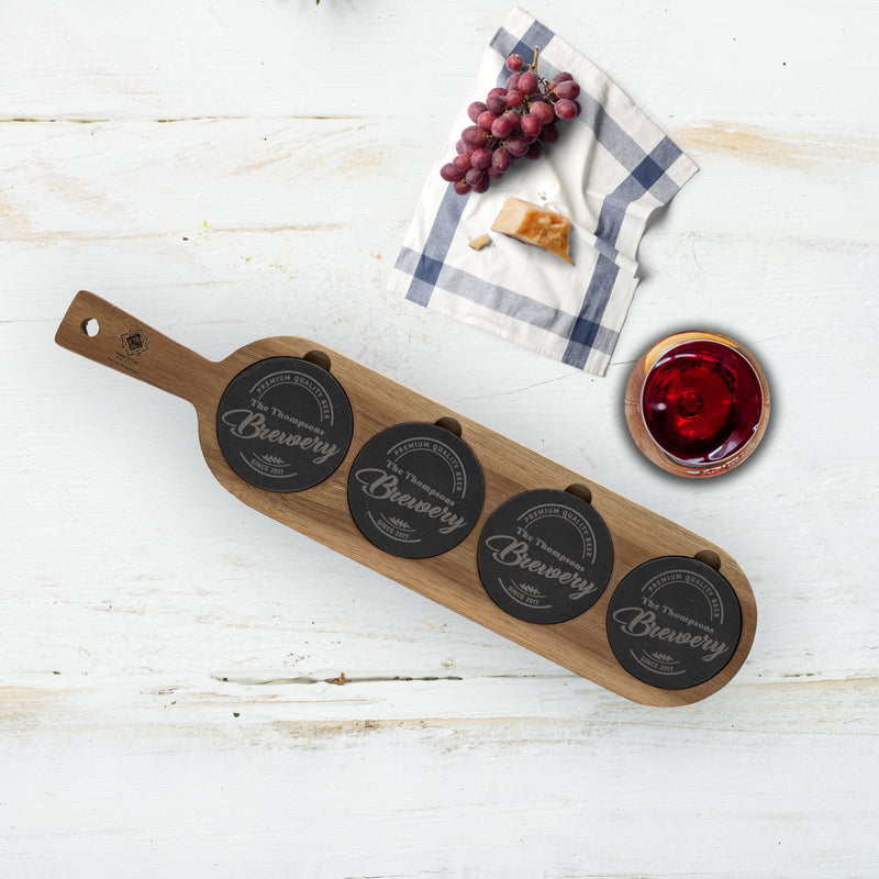 This Round's On Us Personalized Acacia Wood Serving Board