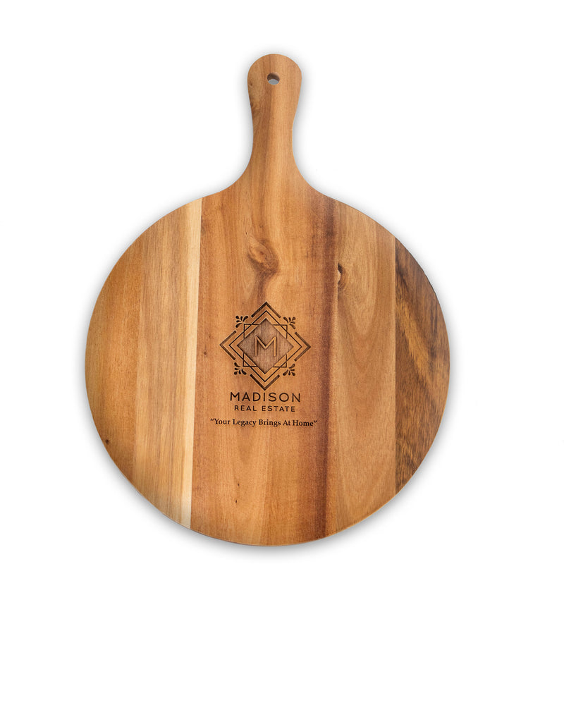 Personalized Chateaux Famille Round Acacia Wood & Slate Serving Paddle
