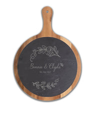 Personalized Chateaux Famille Round Acacia Wood & Slate Serving Paddle