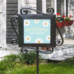 Personalized Welcome Daisies Garden Stake- Blue