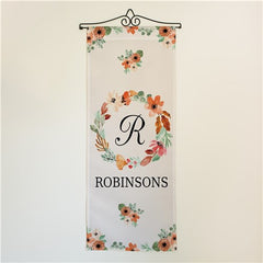 Personalized Watercolor Floral Wreath Wall Hanging