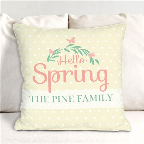 Personalized Hello Spring Polka Dot Throw Pillow-14''