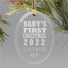Engraved Glass Baby's First Christmas Ornament